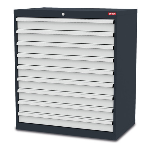 STIER Cassettiera con 9 cassetti largh.xprof.xalt. 900x575x1020 mm RAL 7016 / RAL 7035