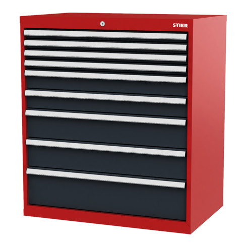 STIER Cassettiera con 9 cassetti largh.xprof.xalt. 900x575x1020 mm rosso/grigio antracite