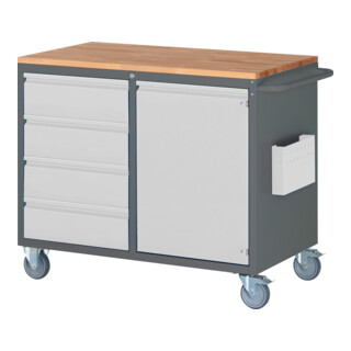 STIER Cassettiera su ruote Premium con 4 cassetti e 1 anta battente largh.xprof.xalt. 1145x650x975 mm