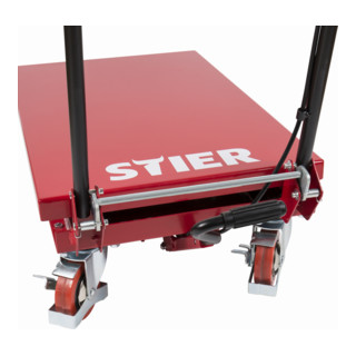 STIER Chariot à ciseaux à plate-forme élévatrice, capacité de charge 150 kg, avec poignée repliable