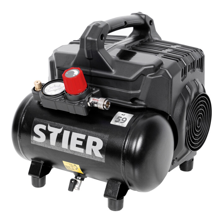 STIER Flüsterkompressor FKT 215-8-6 ölfrei + STIER Mikro-Stabschleifer MSS-56 Länge 140 mm