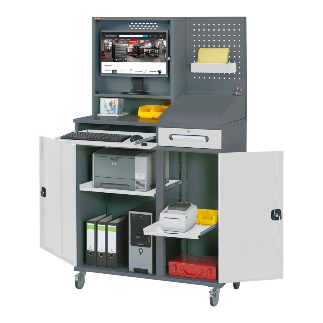 STIER computerkast Premium verrijdbaar BxDxH 1100x520x1895 mm