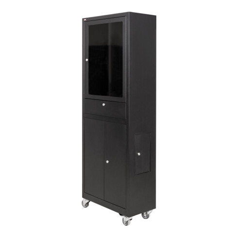 STIER Computerschrank mit Schublade, Türen und Rollen 1750x650x350mm schwarz