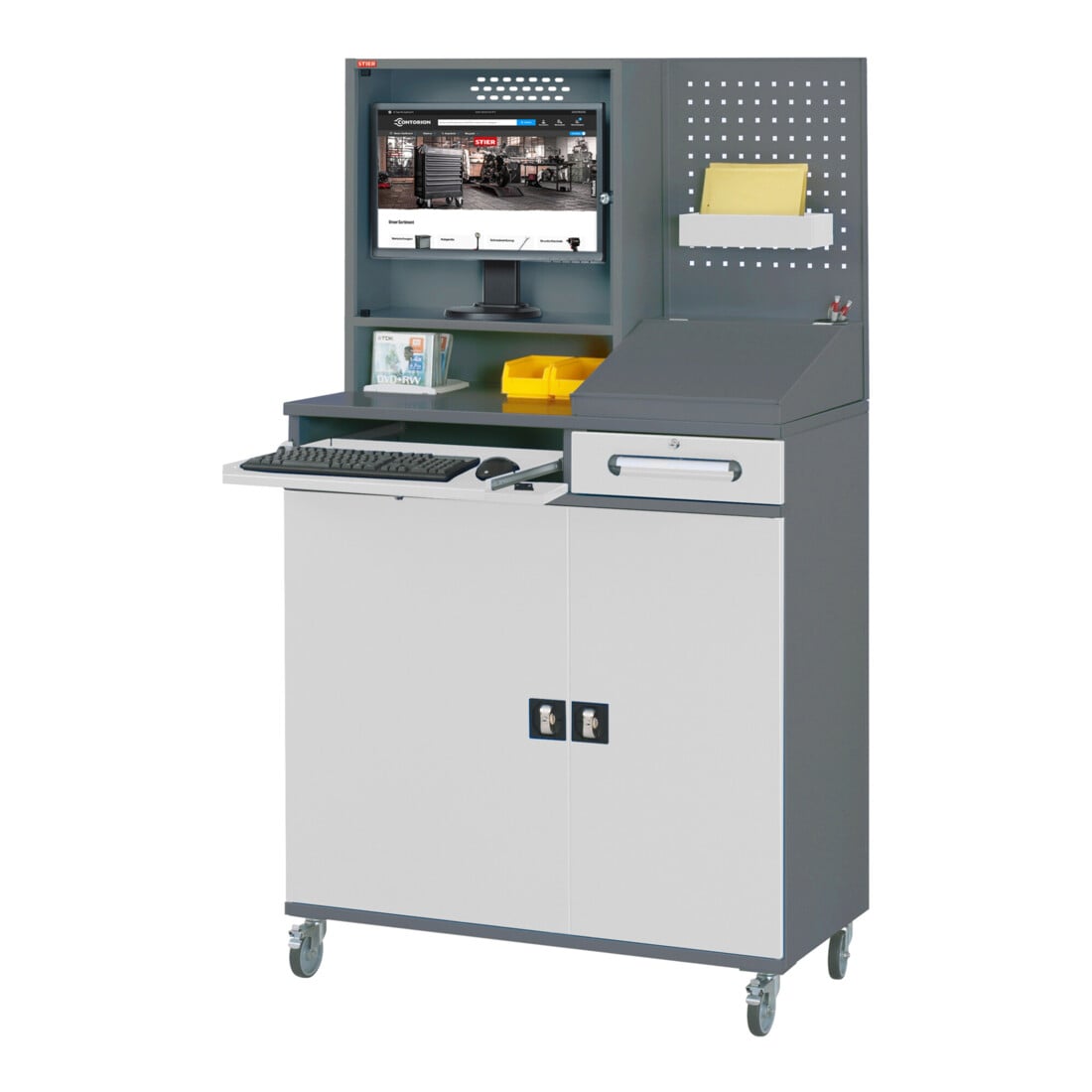 STIER Computerschrank Premium fahrbar BxTxH 1100x520x1895 mm fahrbar