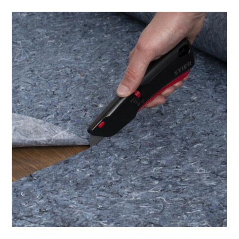 STIER Cutter di sicurezza Premium con 10 lame di ricambio, rientro automatica della lama