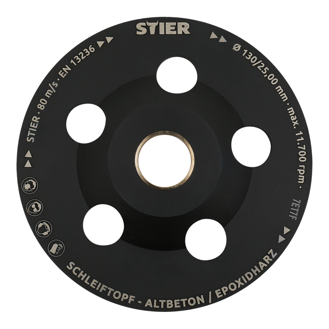 STIER Diamant-Schleiftopf Ø130mm Bohrung 25,0 / 22,23 mm Altbeton/Epoxidharz, Diamantschleifteller
