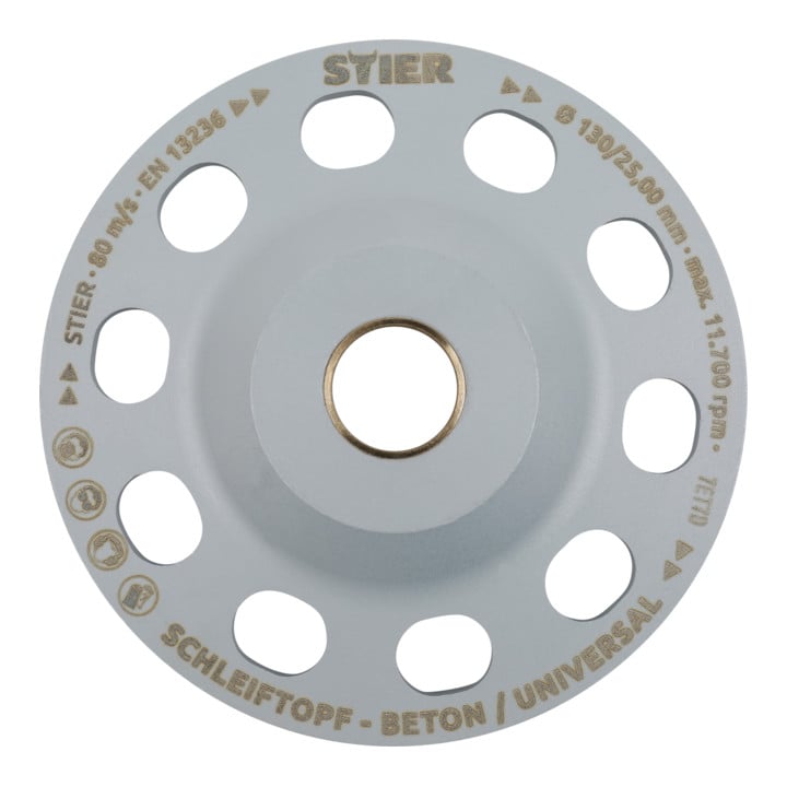STIER Diamant-Schleiftopf Ø130mm Bohrung 25,0 / 22,23 mm Beton/Universal, Diamantschleifteller