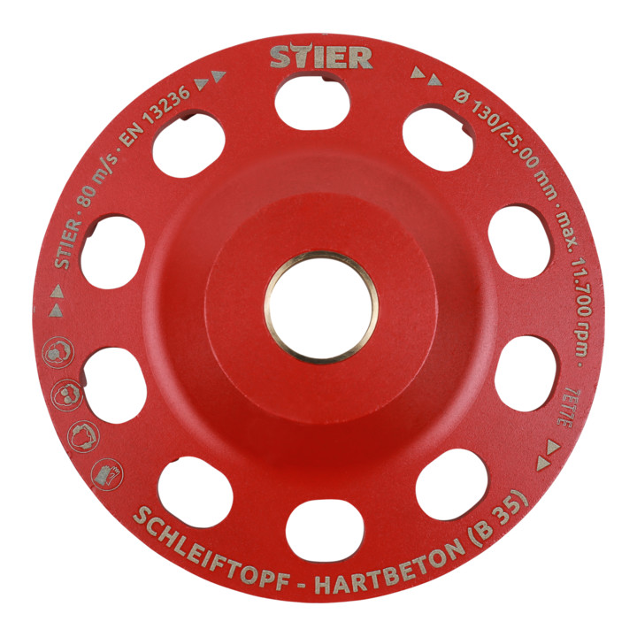STIER Diamant-Schleiftopf Ø130mm Bohrung 25,0 / 22,23 mm Hartbeton (B 35), Diamantschleifteller