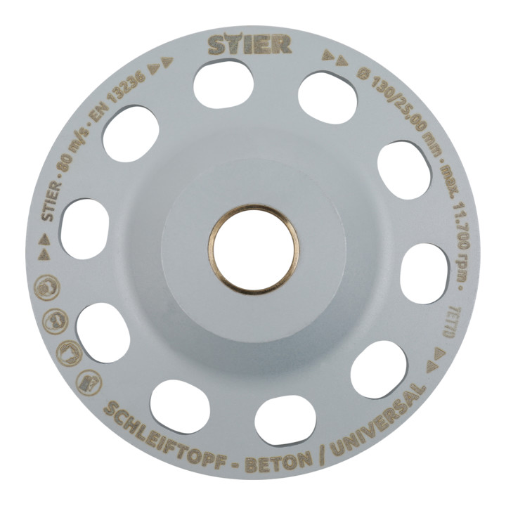 STIER diamantslijppan ø 130 mm boring 25,0/22,23 mm beton/universeel, diamantschuurschijf