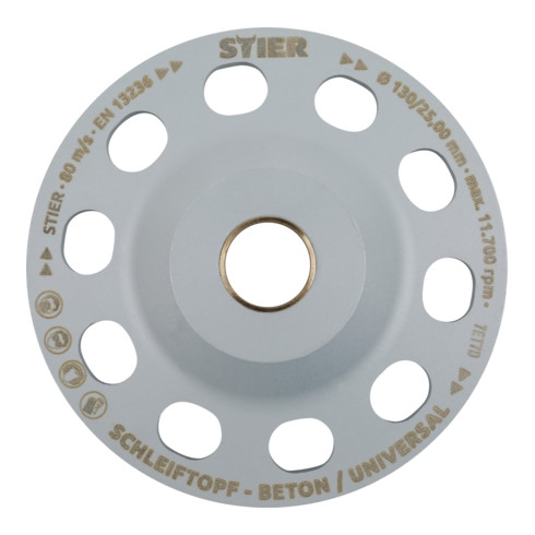 STIER diamantslijppan ø 130 mm boring 25,0/22,23 mm beton/universeel, diamantschuurschijf