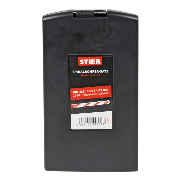 STIER DIN 338 Spiralbohrer-Set in Kassette, HSS-R, 1 - 13 mm, 25-teilig