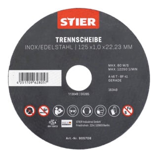 STIER Disco da taglio acciaio inox