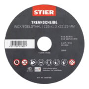 STIER Disco da taglio acciaio inox
