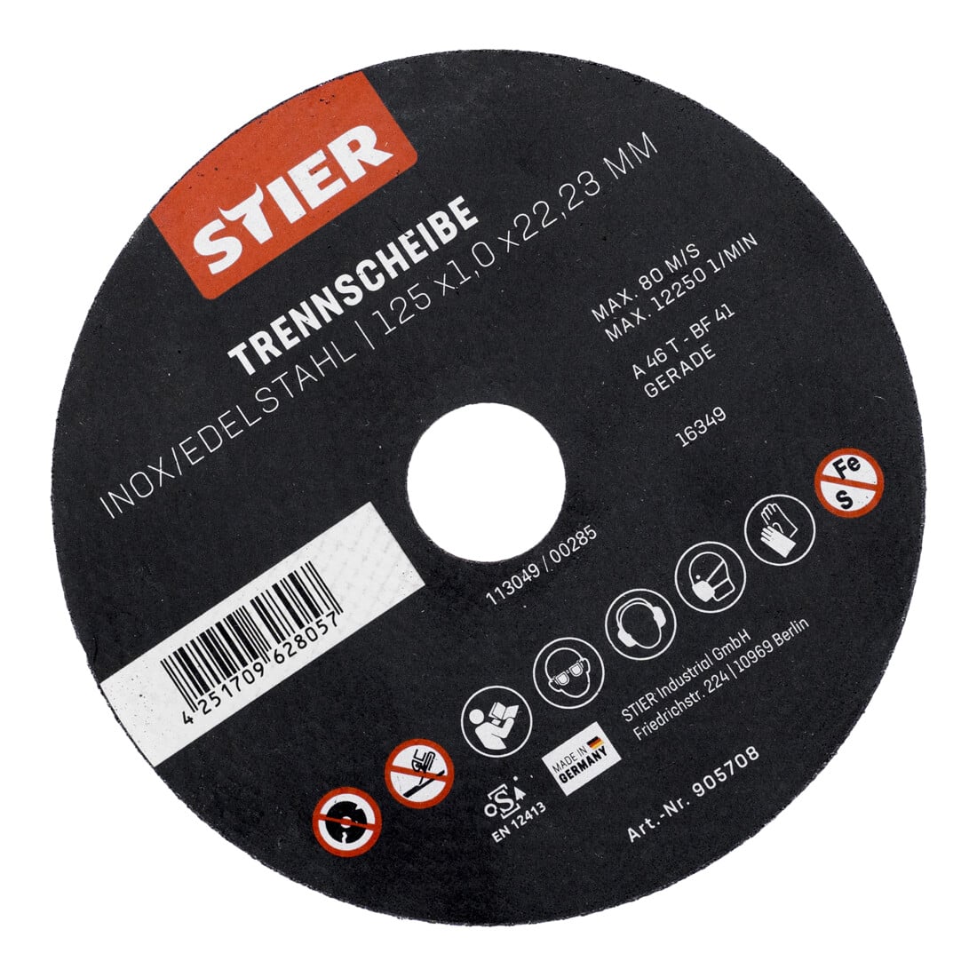 STIER Disco per troncatura acciaio legato 5 pz. 125 x 1,0 x 22,23 mm forma 41