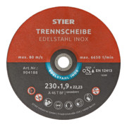 STIER Disco per troncatura / disco flessibile 230 x 1,9 x 22,23 mm curvato inox / acciaio legato