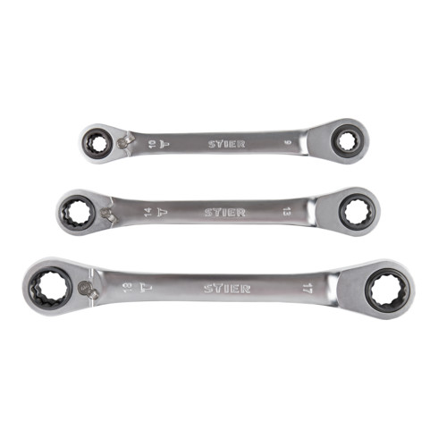 STIER Doppel-Ringratschenschlüssel-Satz KraftSpezial 4-in-1, 8 - 18 mm, 3-teilig