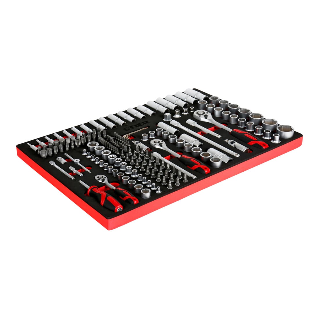 STIER dopsleutelset 1/4" 3/8" 1/2" 179-delig in inlay van zacht schuim (EVA)