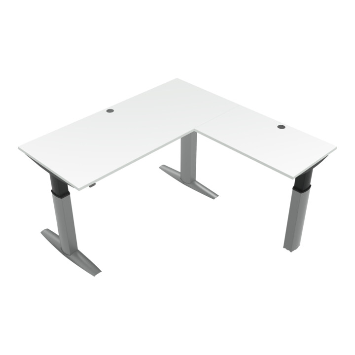 Set STIER Elektrisch h henverstellbarer Eck-Schreibtisch 501-23 180x180cm Wei  mel. 68-120cm + STIER Stehhilfe mit Gleitern Sitzh he 580-840 mm PU-Sitz mit Griffmulde + Universal-Kabelkanal f r elektrisch h henverstellbare Tische
