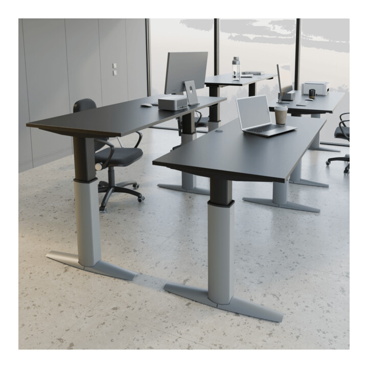 STIER Elektrisch höhenverstellbarer Schreibtisch 501-23 160 x 80cm Schwarz/Silber melaminierte Platte 68-120cm