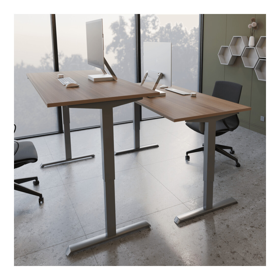 STIER Elektrisch Höhenverstellbarer Schreibtisch 501-33 160 x 80 cm Nussbaum melamin 68-118 cm