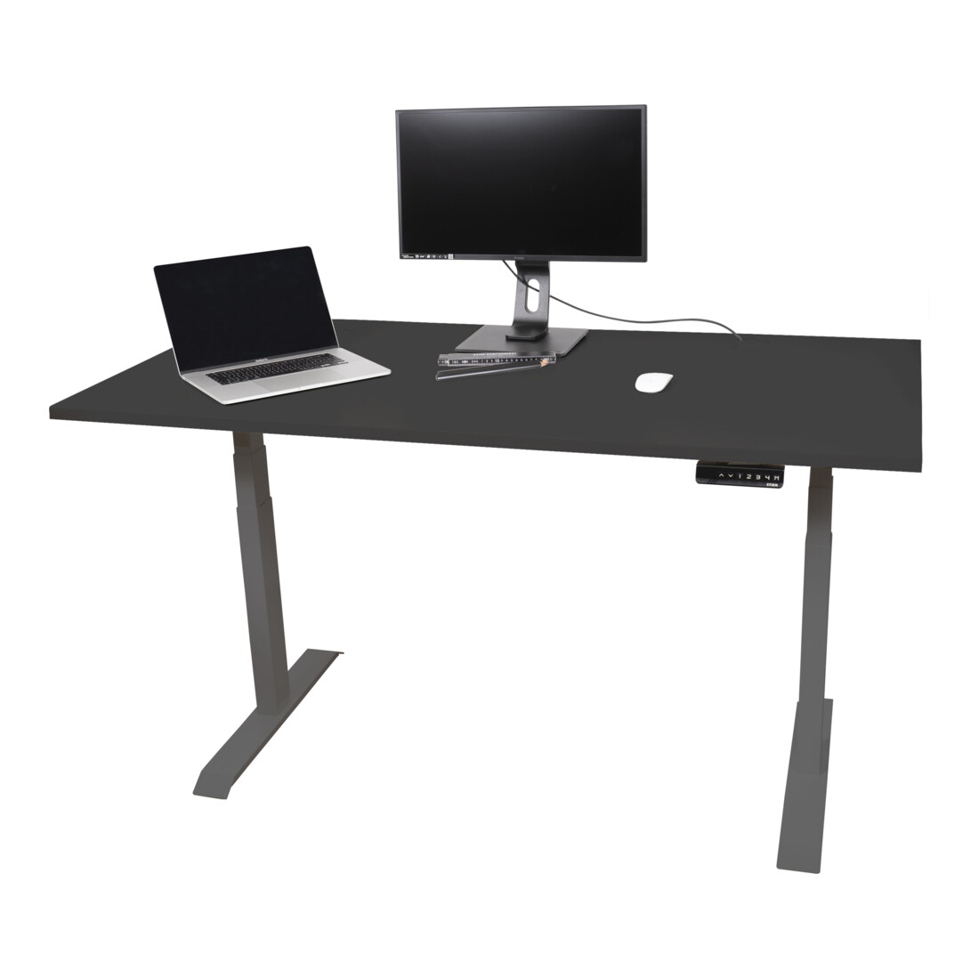 STIER Elektrisch höhenverstellbarer Schreibtisch TSR 160x80cm schwarz/schwarz