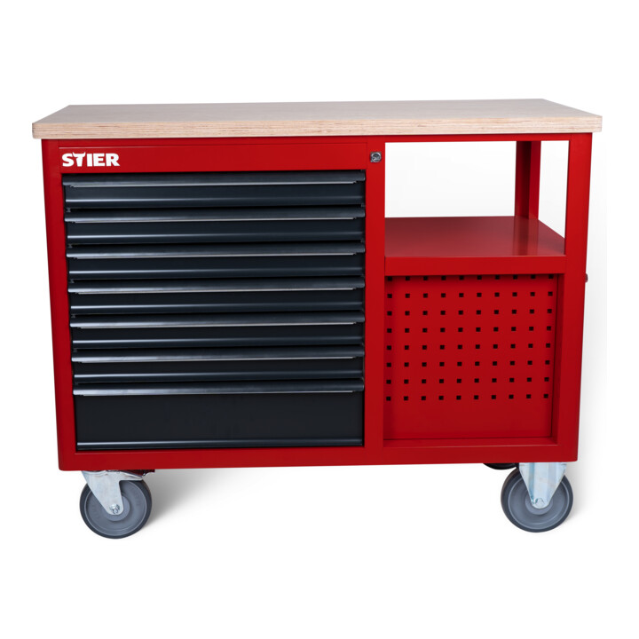 Set STIER Werkstattwagen + Werkbank 11 Schubladen leer