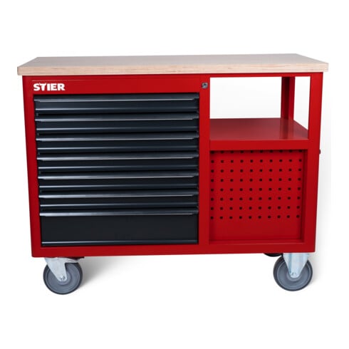 STIER Fahrbare Werkbank Open Space, Lochwand, 11 Schubl., 300kg, 930x1150x520