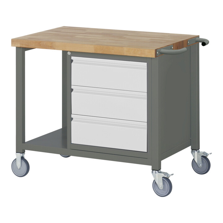 Set STIER Fahrbare Werkbank Premium mit 3 Schubladen BxTxH 1000x700x880mm +...