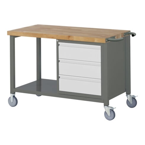 STIER Fahrbare Werkbank Premium mit 3 Schubladen BxTxH 1250x700x880mm