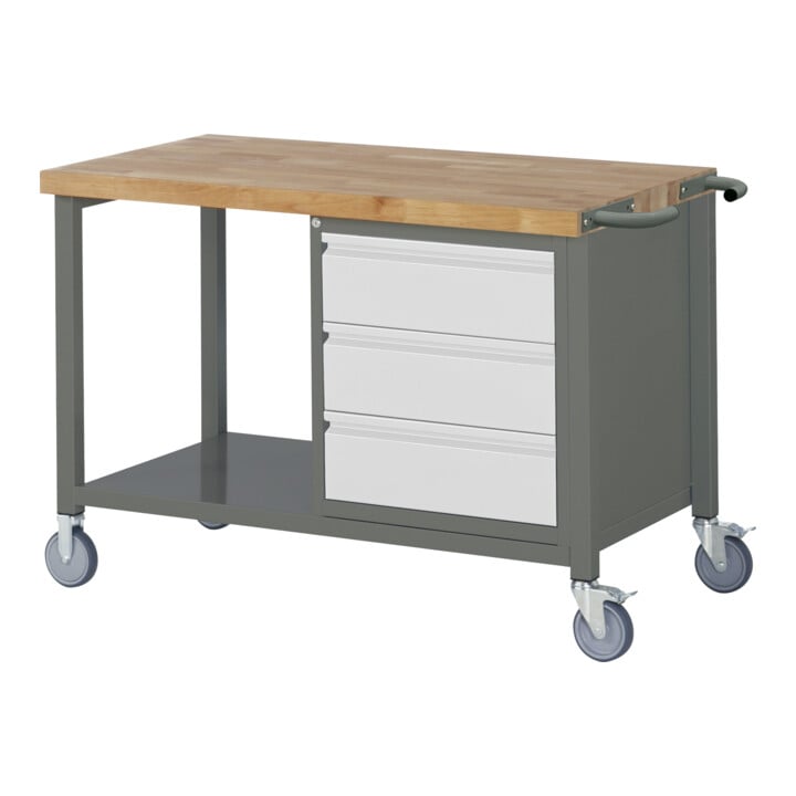 Set STIER Fahrbare Werkbank Premium mit 3 Schubladen BxTxH 1250x700x880mm +...