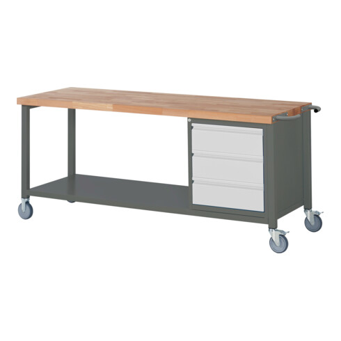 STIER Fahrbare Werkbank Premium mit 3 Schubladen BxTxH 2000x700x880 mm