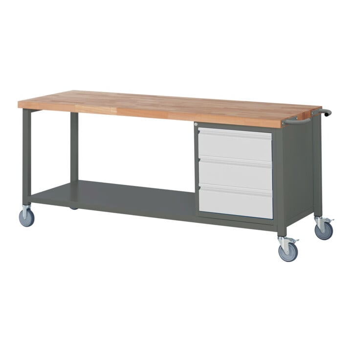 Set STIER Fahrbare Werkbank Premium mit 3 Schubladen BxTxH 2000x700x880 mm +...
