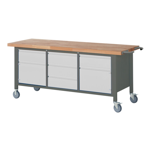 STIER Fahrbare Werkbank Premium mit 5 Schubladen und 2 Flügeltüren BxTxH 2000x700x880mm