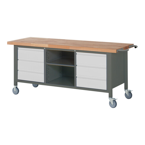 STIER Fahrbare Werkbank Premium mit 6 Schubladen und einem offenen Fach BxTxH 2000x700x880mm