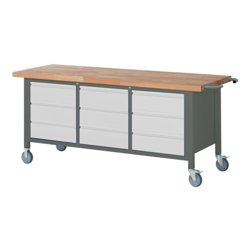 STIER Fahrbare Werkbank Premium mit 9 Schubladen BxTxH 2000x700x880mm