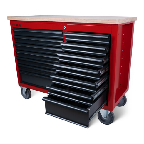 STIER Fahrbare Werkbank XXL, doppelt mit 14 Schubladen, leer
