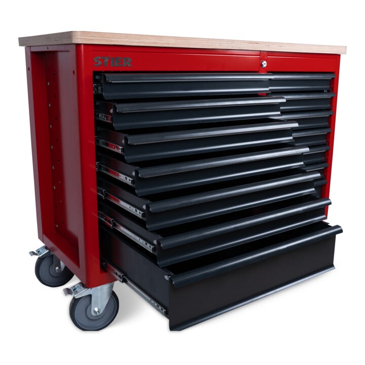 STIER Fahrbare Werkbank XXL leer, 2-spaltig, 14 Schubl., 300kg, 930x1150x520mm