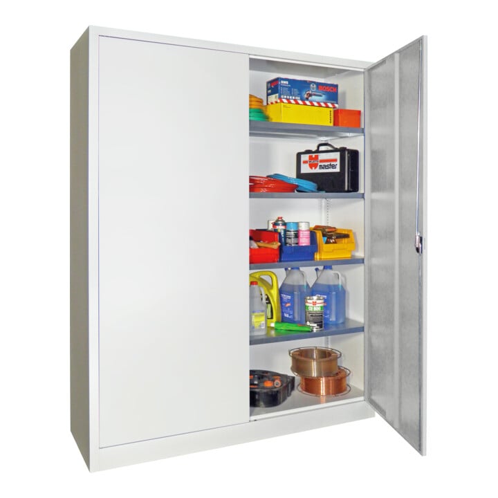 Stier Flügeltürenschrank, 1950x1500x500 mm, 4 Böden verzinkt, RAL 7035