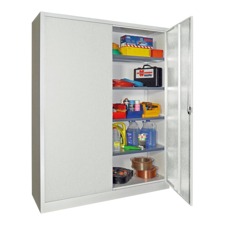 Stier Flügeltürenschrank, 1950x1500x600 mm, 4 Böden verzinkt, RAL 7035