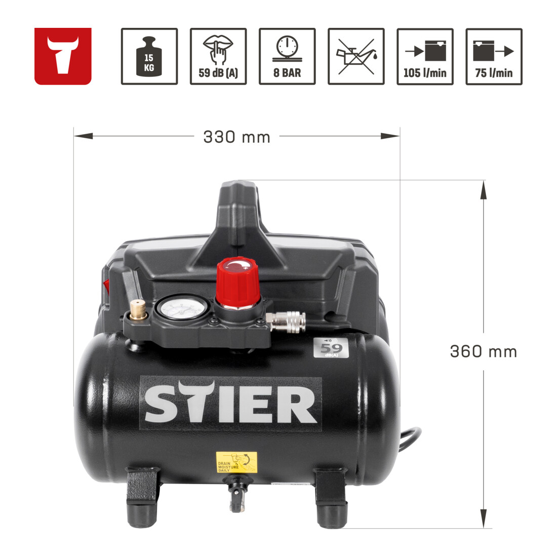 STIER Fluistercompressor 59 dB(A) FKT 215-8-6 olievrij