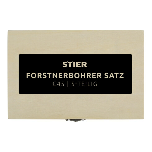 STIER Forstnerbohrer-Set in Holz-Kasette, 5-teilig (15, 20, 25, 30, 35 mm)