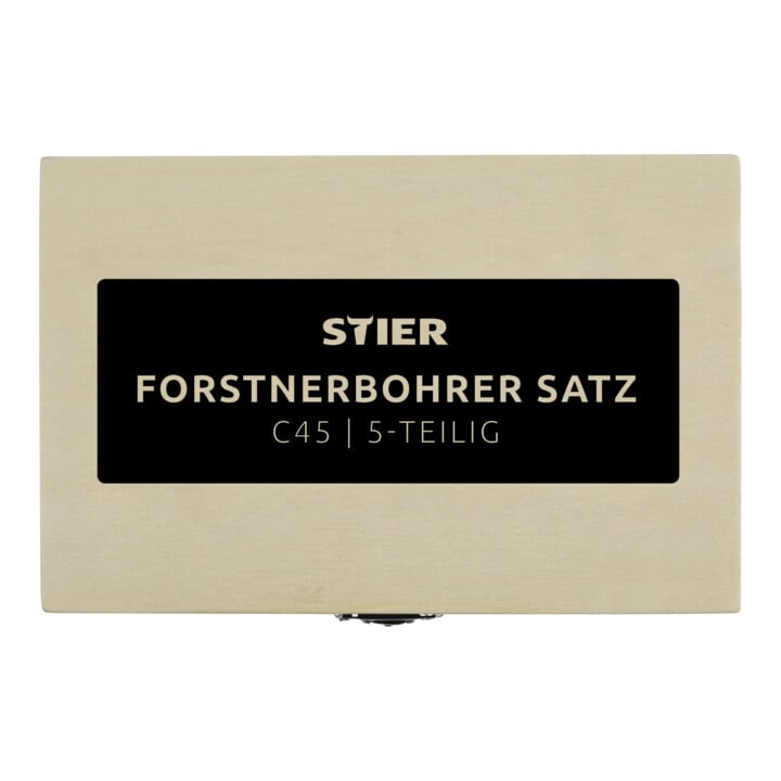 STIER Forstnerbohrer-Set in Holz-Kasette, 5-teilig (15, 20, 25, 30, 35 mm)