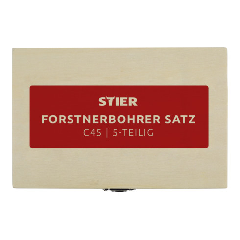 STIER Forstnerbohrer-Set in Holz-Kasette, 5-teilig (15, 20, 25, 30, 35 mm)