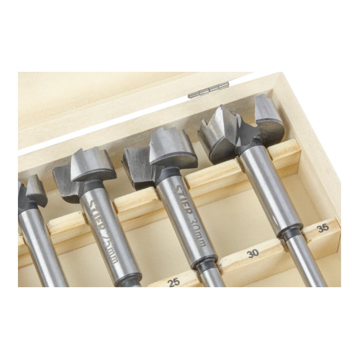 STIER Forstnerbohrer-Set in Holz-Kasette, 5-teilig (15, 20, 25, 30, 35 mm)
