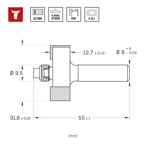 STIER Fraise à feuillurer D32 × I12,7 × P8 mm HM (HW)