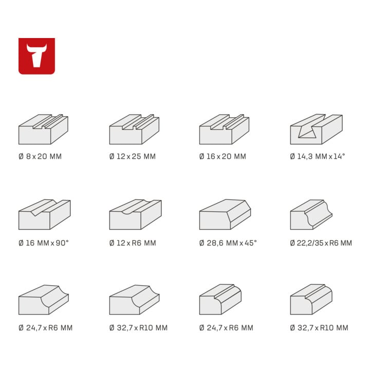 STIER freesassortiment 12-delig 8 mm