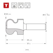 STIER Fresa per maniglie, apertura chiave 8 mm, diametro 22-16 R2,5/6-2