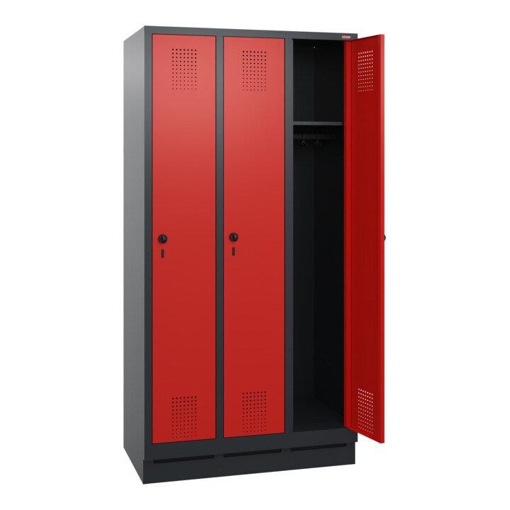 STIER Garderobenschrank 1800 x 610 x 500mm 3 Abteile Anthrazitgrau/Rot