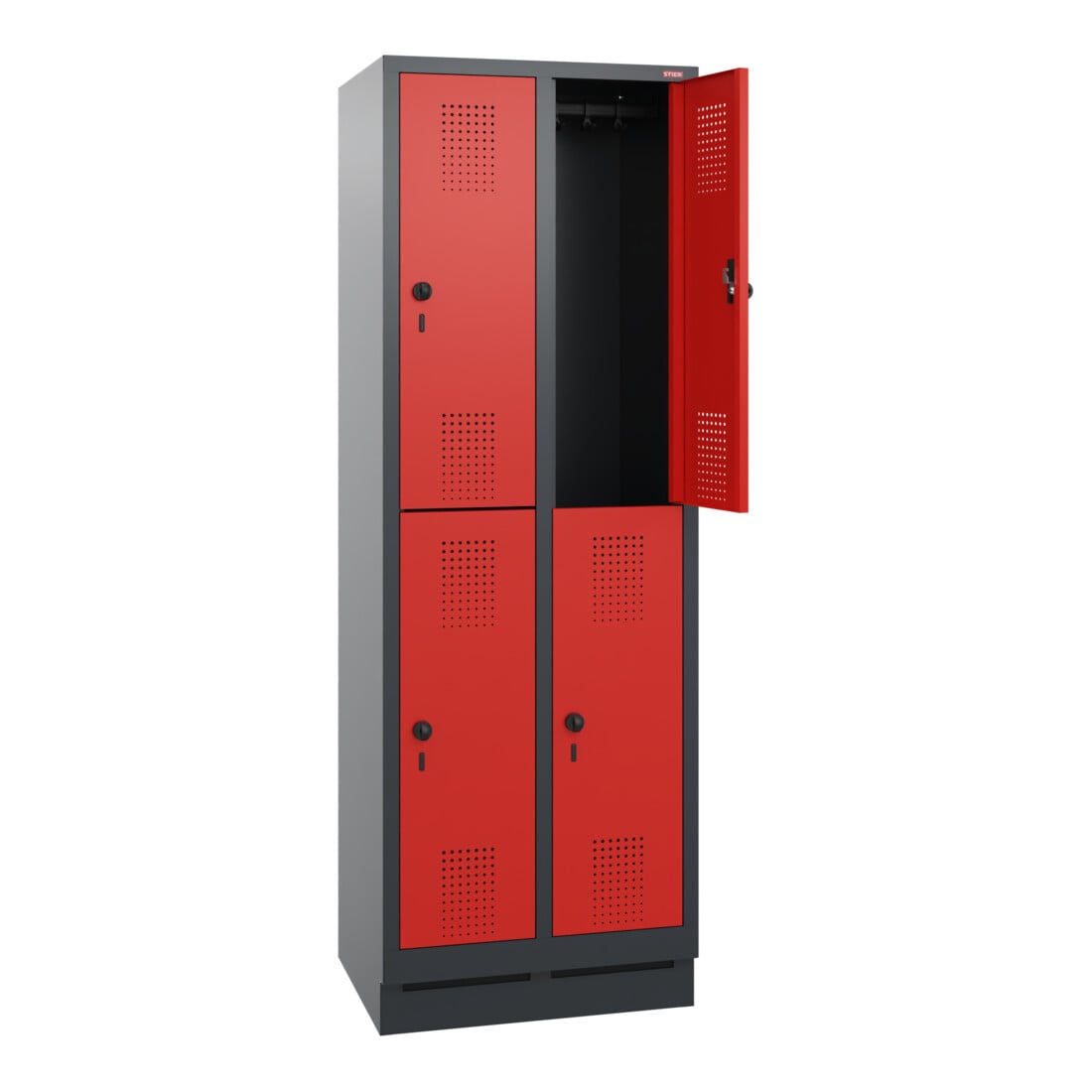Stier Garderobenschrank doppelstöckig 1800x500mm, Anthrazitgrau/Rot