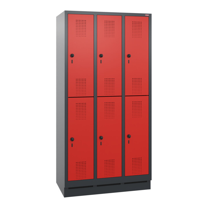 STIER Garderobenschrank doppelstöckig 1800 x 900 x 500 mm 3 Abteile Anthrazitgrau/Rot
